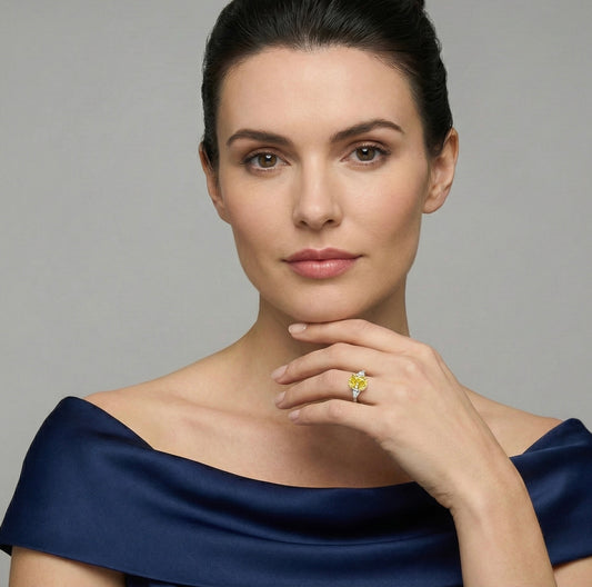 Oval Yellow Lab-Grown Diamond Three-Stone Engagement Ring with Pear-Shape Side Stones in 14k White Gold - Colored Diamond