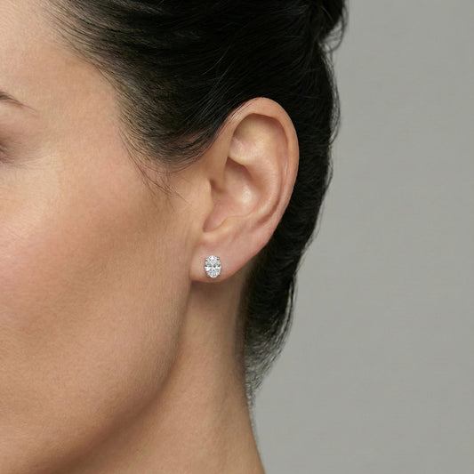 Four-Prong Oval-Cut Lab-Grown Diamond Stud Earrings in 14k White Gold