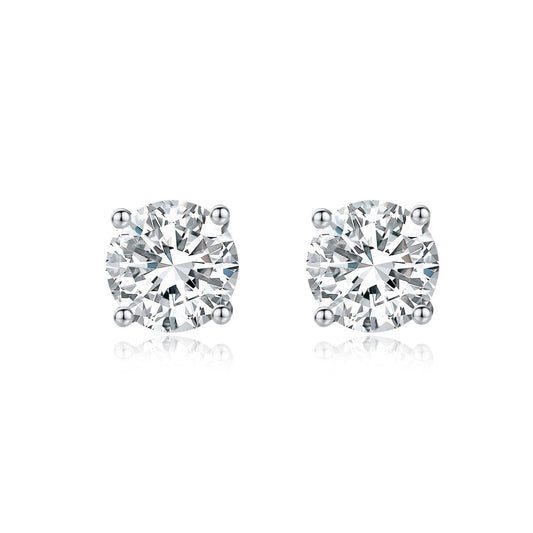 Classic Four-Prong Round Brilliant Lab-Grown Diamond Stud Earrings in 14k White Gold
