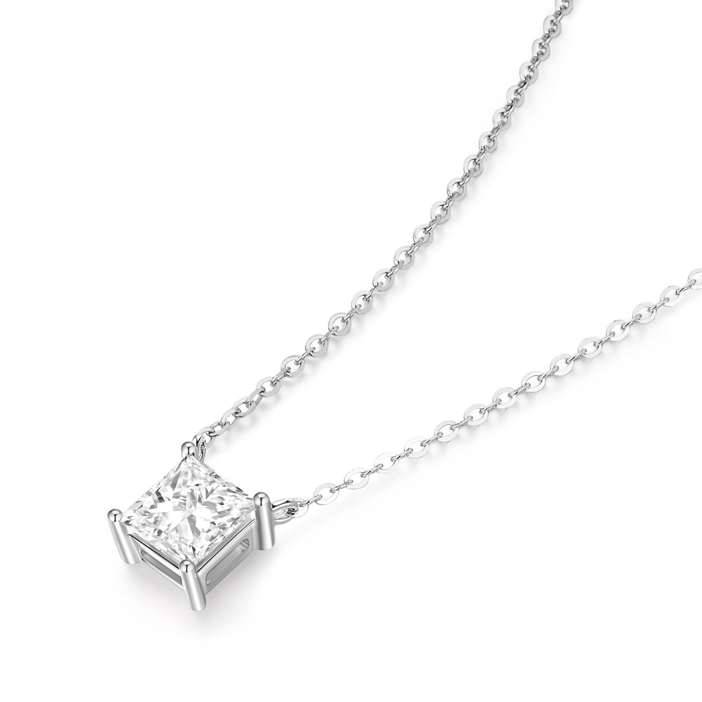 Princess-Cut Lab-Grown Diamond Solitaire Pendant in 14k White Gold