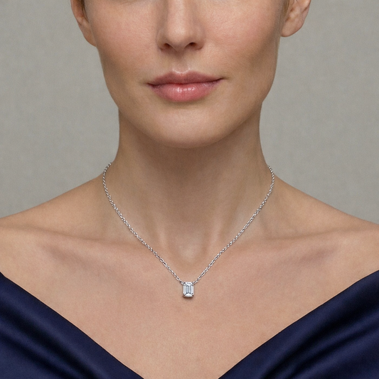 Emerald-Cut Lab-Grown Diamond Solitaire Pendant in 14k White Gold