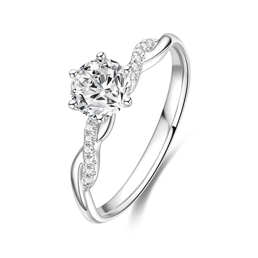 Six-Prong Twisted Pavé Lab-Grown Diamond Engagement Ring in 14k White Gold