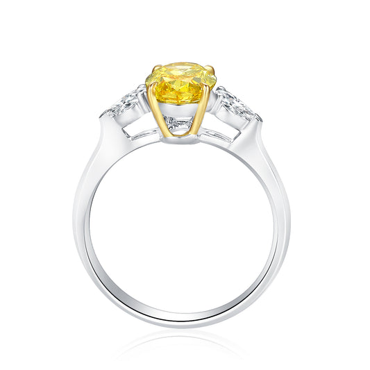 Oval Yellow Lab-Grown Diamond Three-Stone Engagement Ring with Pear-Shape Side Stones in 14k White Gold - Colored Diamond