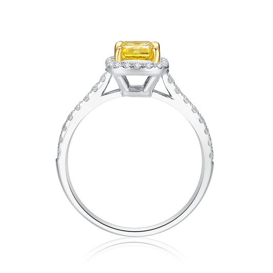 Radiant-Cut Yellow Lab-Grown Diamond Halo Engagement Ring with Pavé Band in 14k White Gold - Colored Diamond