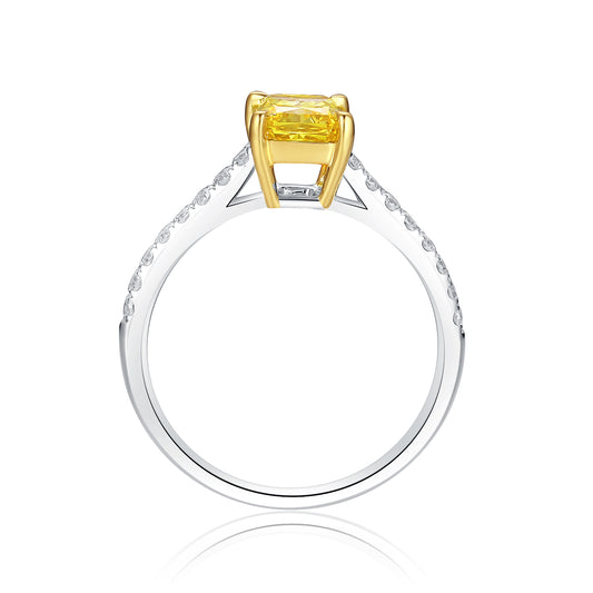 Radiant-Cut Yellow Lab-Grown Diamond Pavé Engagement Ring in 14k White Gold - Colored Diamond