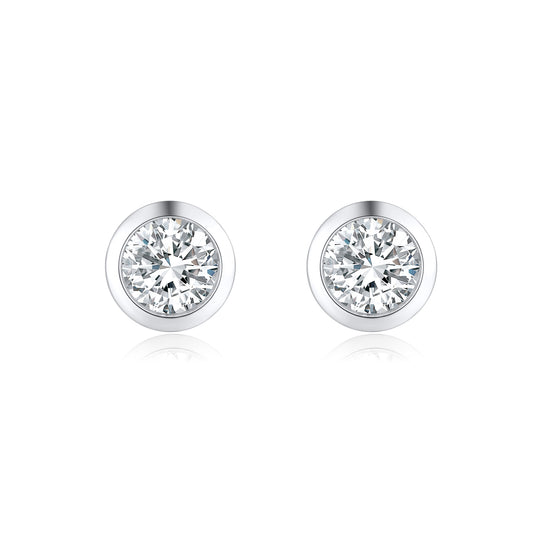 Bezel-Set Round Lab-Grown Diamond Stud Earrings in 14k White Gold