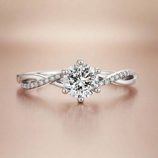 Bague de fiançailles solitaire classique à six griffes avec diamant de laboratoire
