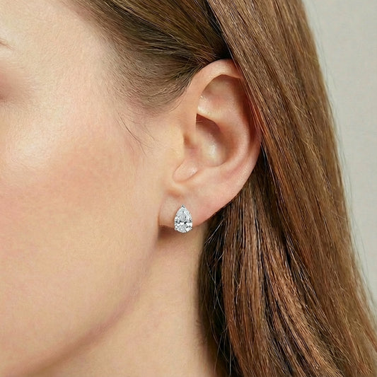 Three-Prong Pear-Shaped Lab-Grown Diamond Stud Earrings in 14k White Gold