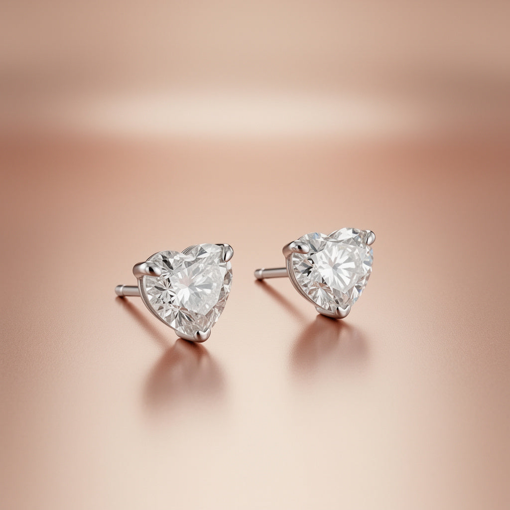Three-Prong Heart-Shaped Lab-Grown Diamond Stud Earrings in 14k White Gold