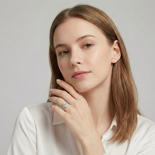 Oval Halo Pavé Lab-Grown Diamond Engagement Ring in 14k White Gold