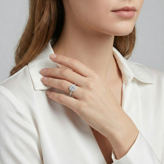 Classic Round Halo Pavé Lab-Grown Diamond Engagement Ring in 14k White Gold