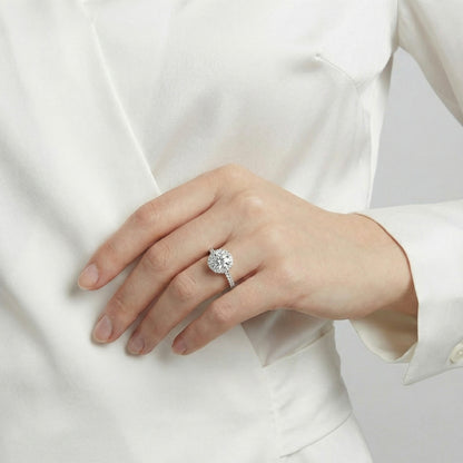 Classic Round Halo Pavé Lab-Grown Diamond Engagement Ring in 14k White Gold