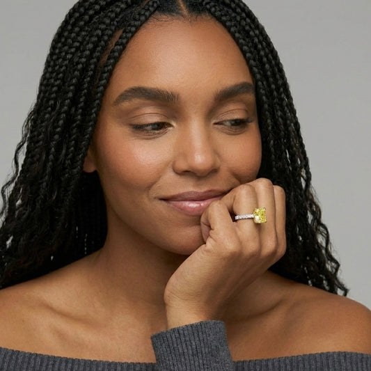 Radiant-Cut Yellow Lab-Grown Diamond Pavé Engagement Ring in 14k White Gold - Colored Diamond