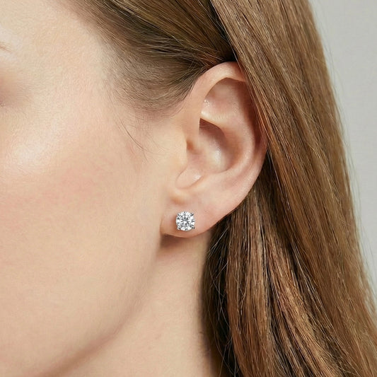 Classic Four-Prong Round Brilliant Lab-Grown Diamond Stud Earrings in 14k White Gold