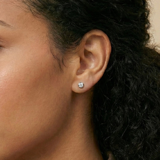 Bezel-Set Round Lab-Grown Diamond Stud Earrings in 14k White Gold