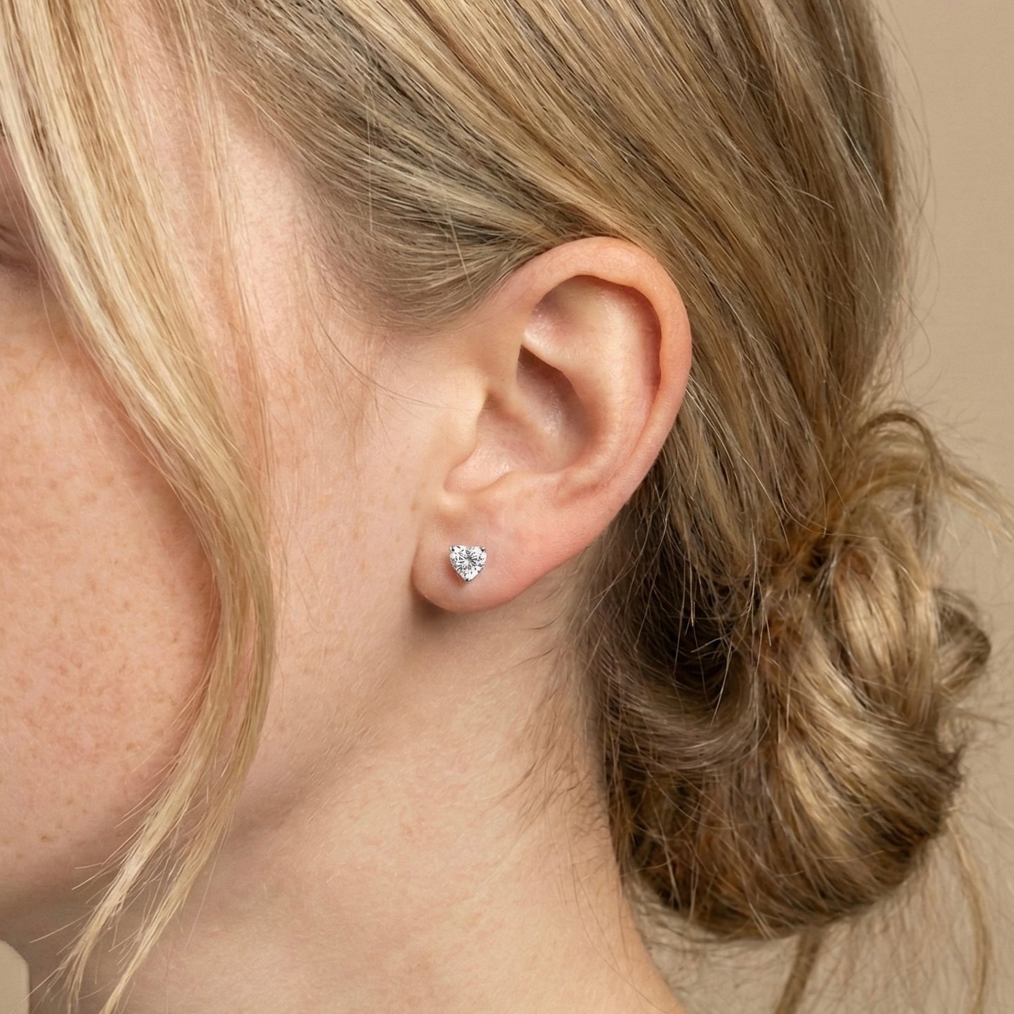 Three-Prong Heart-Shaped Lab-Grown Diamond Stud Earrings in 14k White Gold