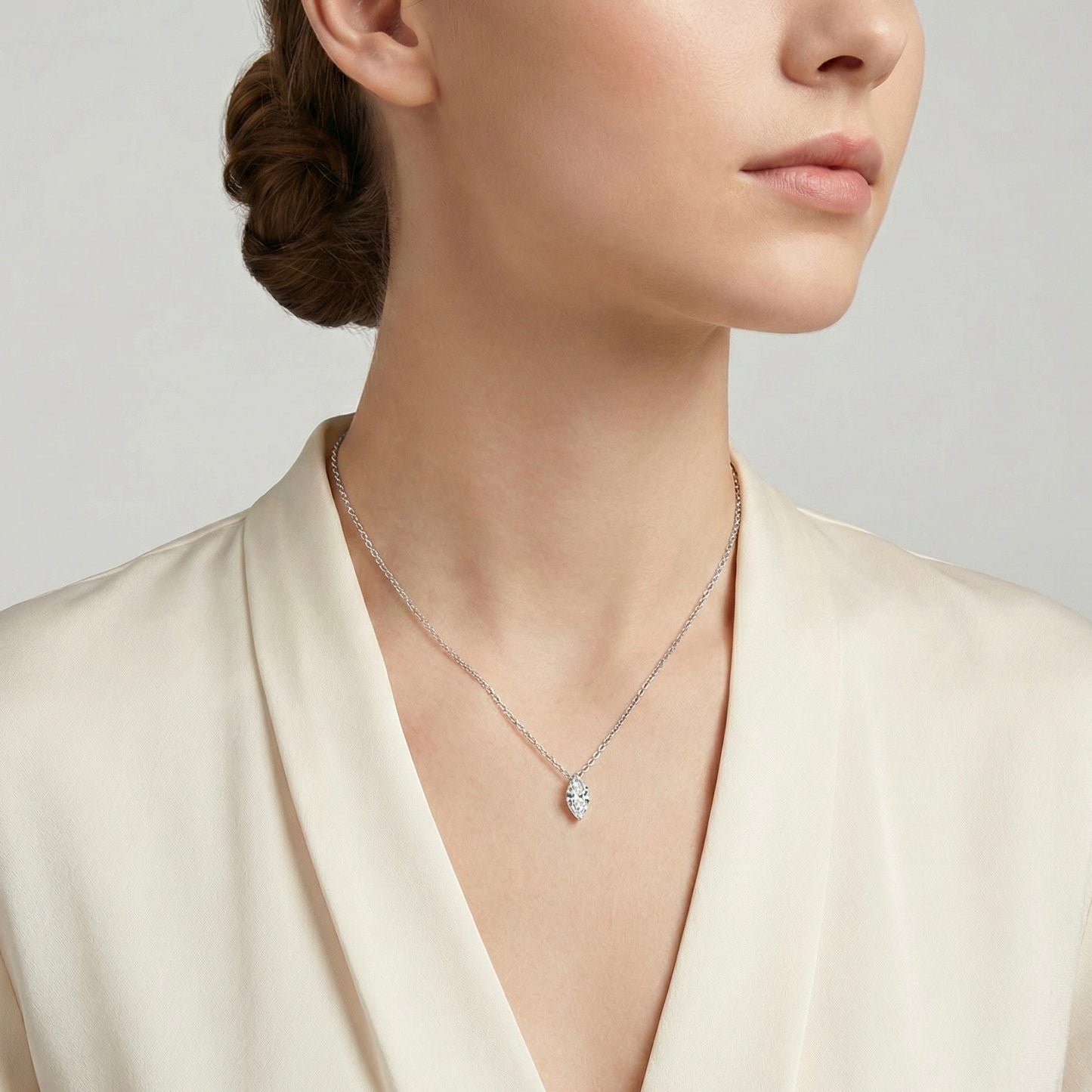 Marquise-Cut Lab-Grown Diamond Solitaire Pendant in 14k White Gold