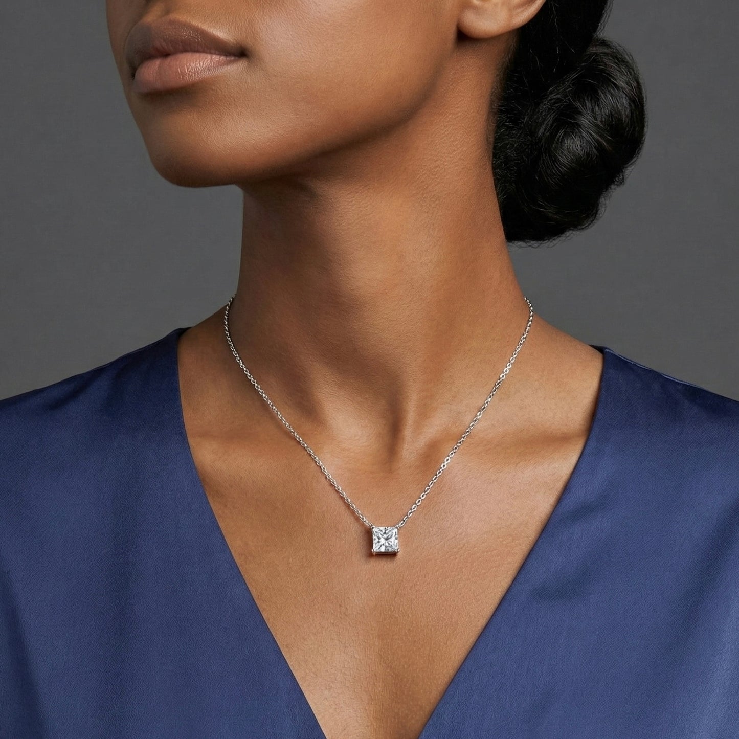 Princess-Cut Lab-Grown Diamond Solitaire Pendant in 14k White Gold