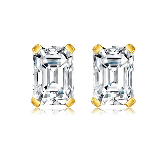 Four Prongs Emerald-Cut Lab-Grown Diamond Stud Earrings in 14k Yellow Gold