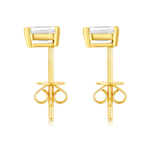 Four Prongs Emerald-Cut Lab-Grown Diamond Stud Earrings in 14k Yellow Gold