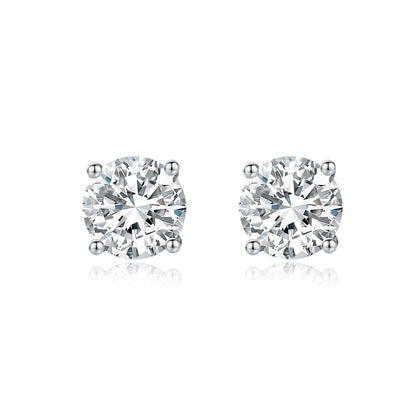 Classic Four-Prong Round Brilliant Lab-Grown Diamond Stud Earrings in 14k White Gold