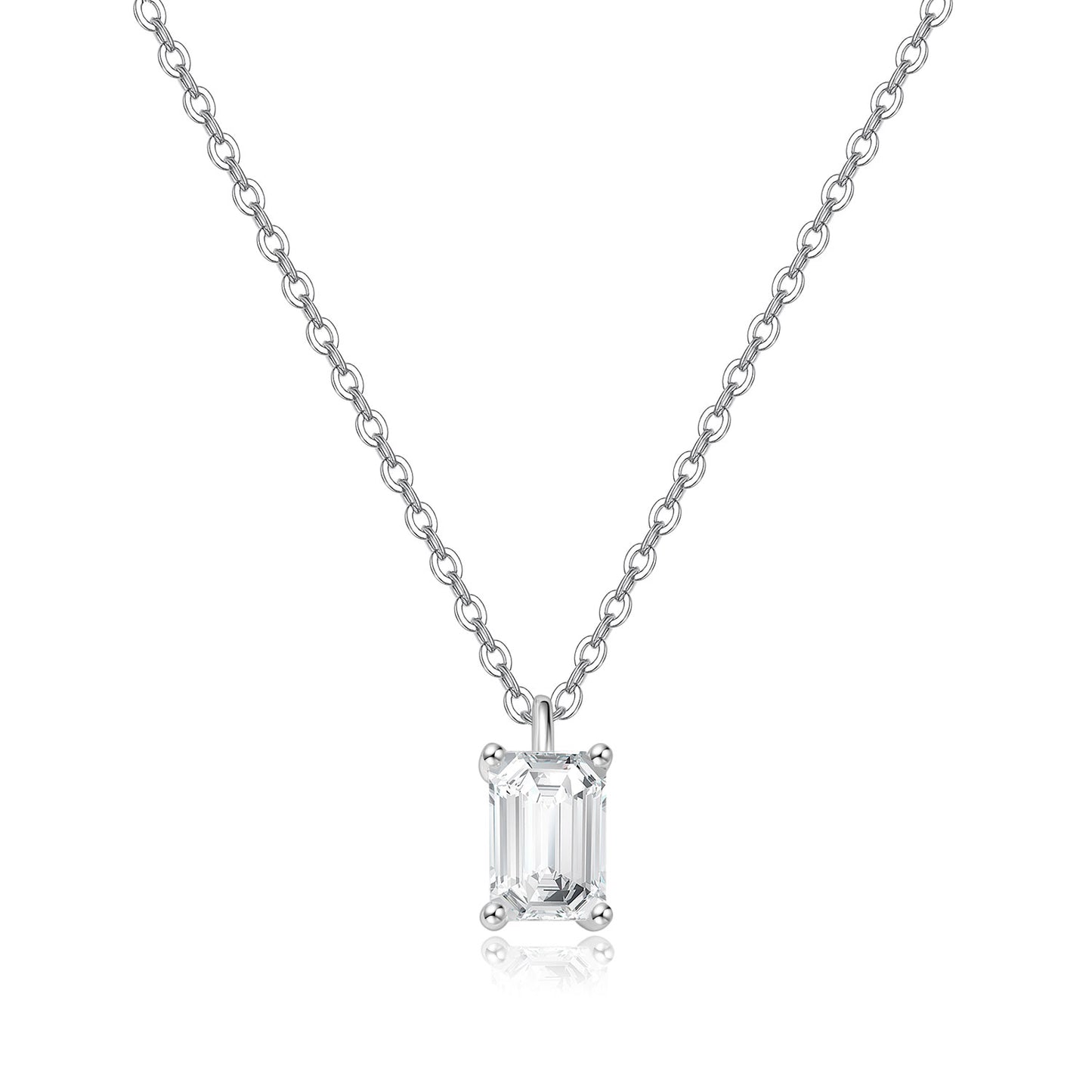 Emerald-Cut Lab-Grown Diamond Solitaire Pendant in 14k White Gold