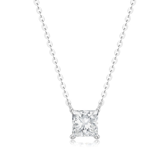 Princess-Cut Lab-Grown Diamond Solitaire Pendant in 14k White Gold