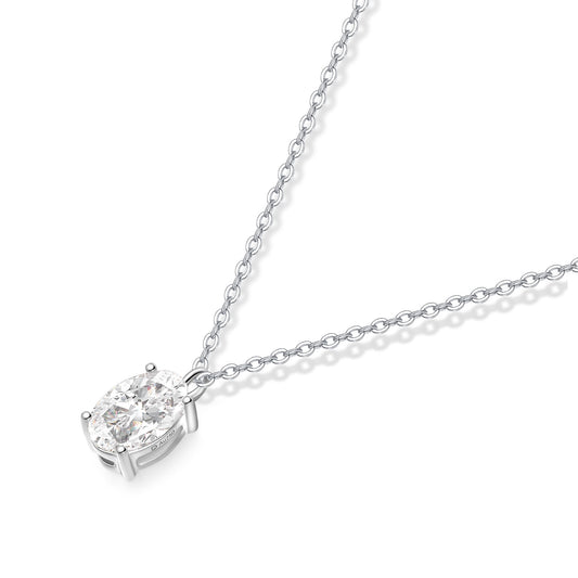 Oval-Cut Lab-Grown Diamond Solitaire Pendant in 14k White Gold