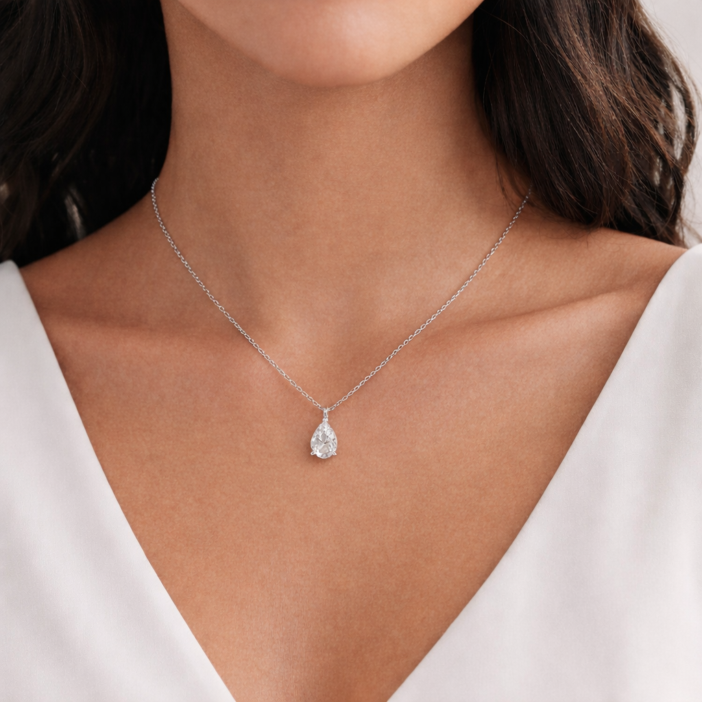 Pear-Cut Lab-Grown Diamond Solitaire Pendant in 14k White Gold