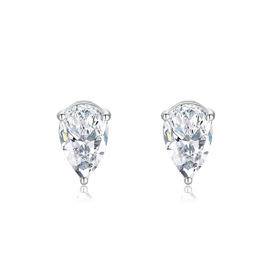 Three-Prong Pear-Shaped Lab-Grown Diamond Stud Earrings in 14k White Gold