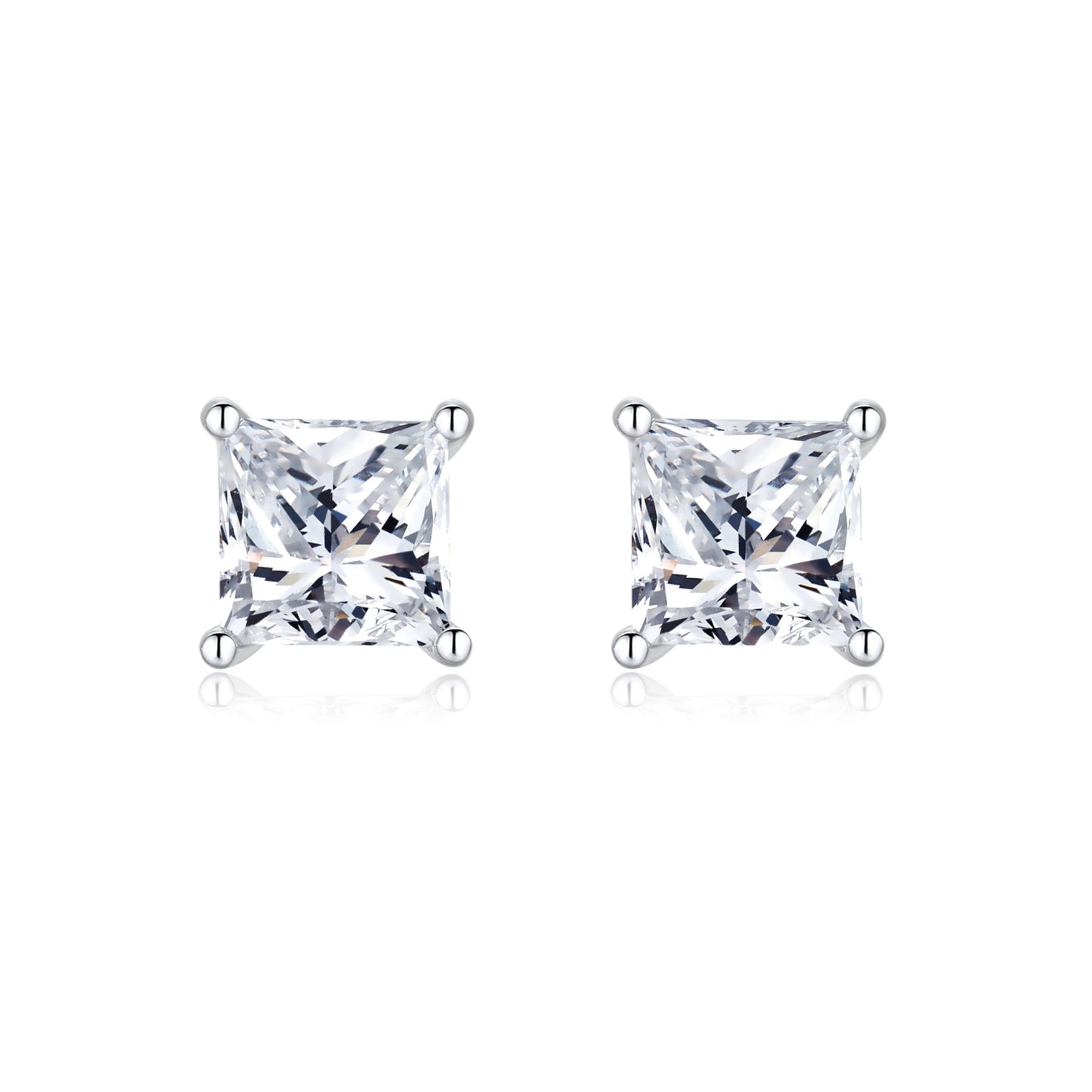 Four-Prong Princess-Cut Lab-Grown Diamond Stud Earrings in 14k White Gold