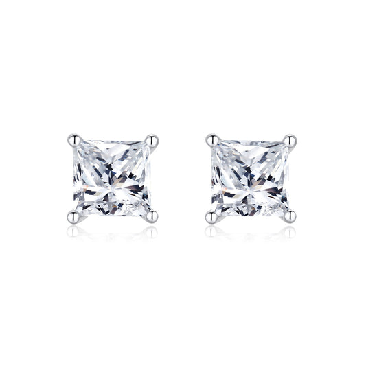 Four-Prong Princess-Cut Lab-Grown Diamond Stud Earrings in 14k White Gold