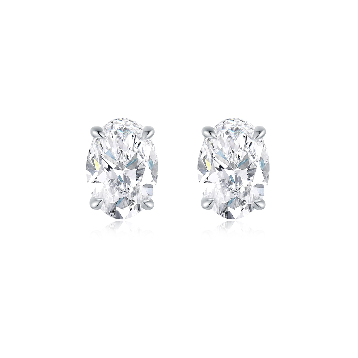 Four-Prong Oval-Cut Lab-Grown Diamond Stud Earrings in 14k White Gold