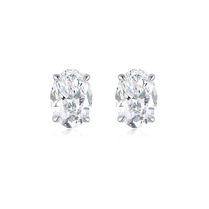 Four-Prong Oval-Cut Lab-Grown Diamond Stud Earrings in 14k White Gold