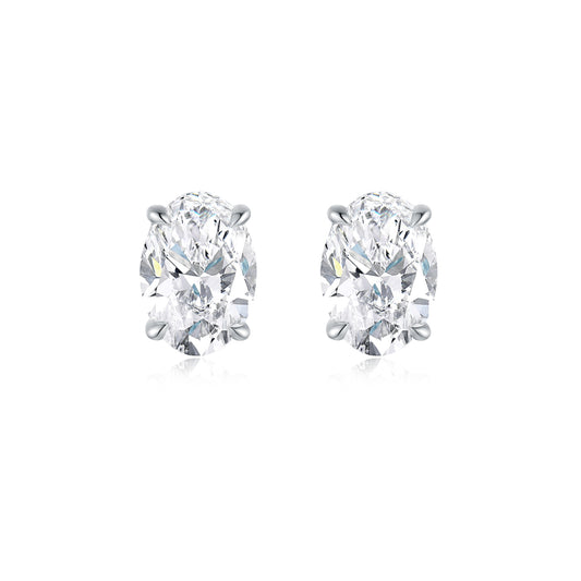Four-Prong Oval-Cut Lab-Grown Diamond Stud Earrings in 14k White Gold