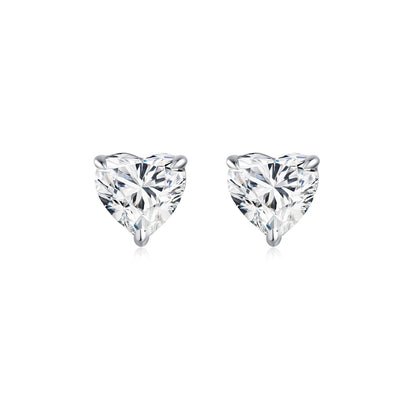 Three-Prong Heart-Shaped Lab-Grown Diamond Stud Earrings in 14k White Gold