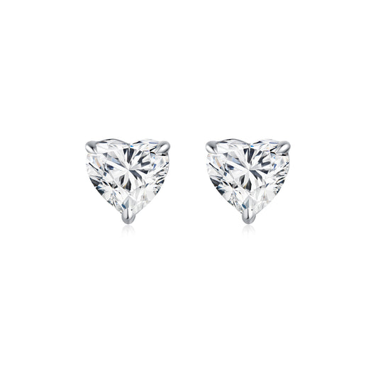 Three-Prong Heart-Shaped Lab-Grown Diamond Stud Earrings in 14k White Gold
