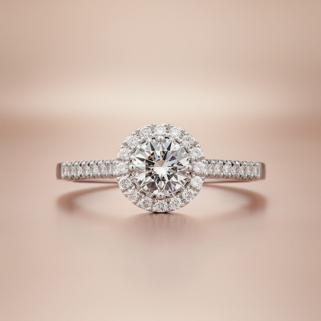 Classic Round Halo Pavé Lab-Grown Diamond Engagement Ring in 14k White Gold