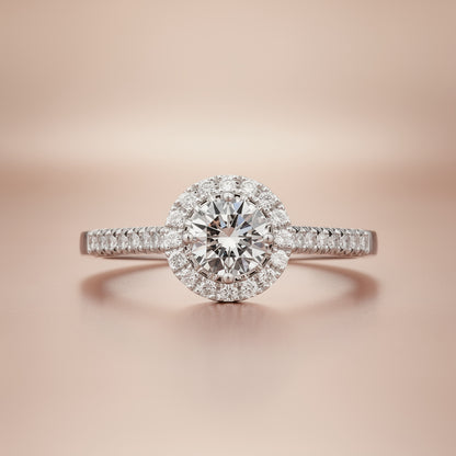 Classic Round Halo Pavé Lab-Grown Diamond Engagement Ring in 14k White Gold
