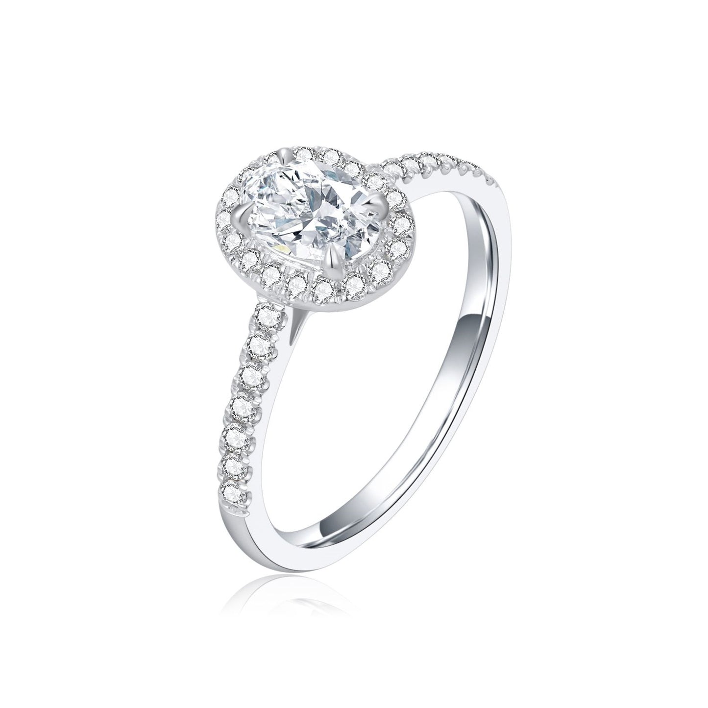 Oval Halo Pavé Lab-Grown Diamond Engagement Ring in 14k White Gold
