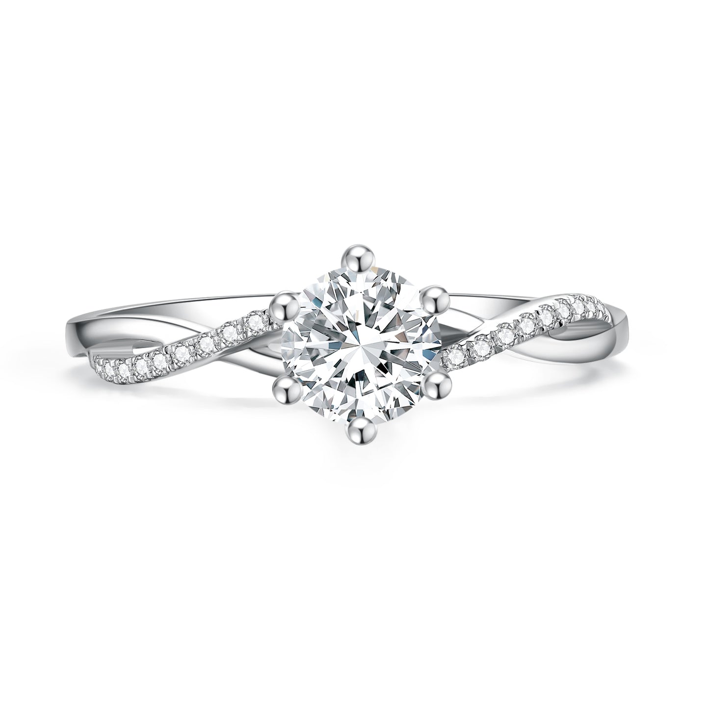 Six-Prong Twisted Pavé Lab-Grown Diamond Engagement Ring in 14k White Gold