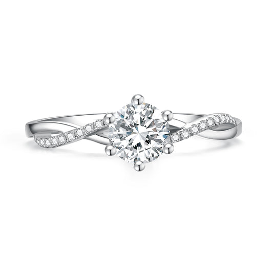Six-Prong Twisted Pavé Lab-Grown Diamond Engagement Ring in 14k White Gold