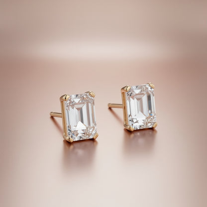 Four Prongs Emerald-Cut Lab-Grown Diamond Stud Earrings in 14k Yellow Gold