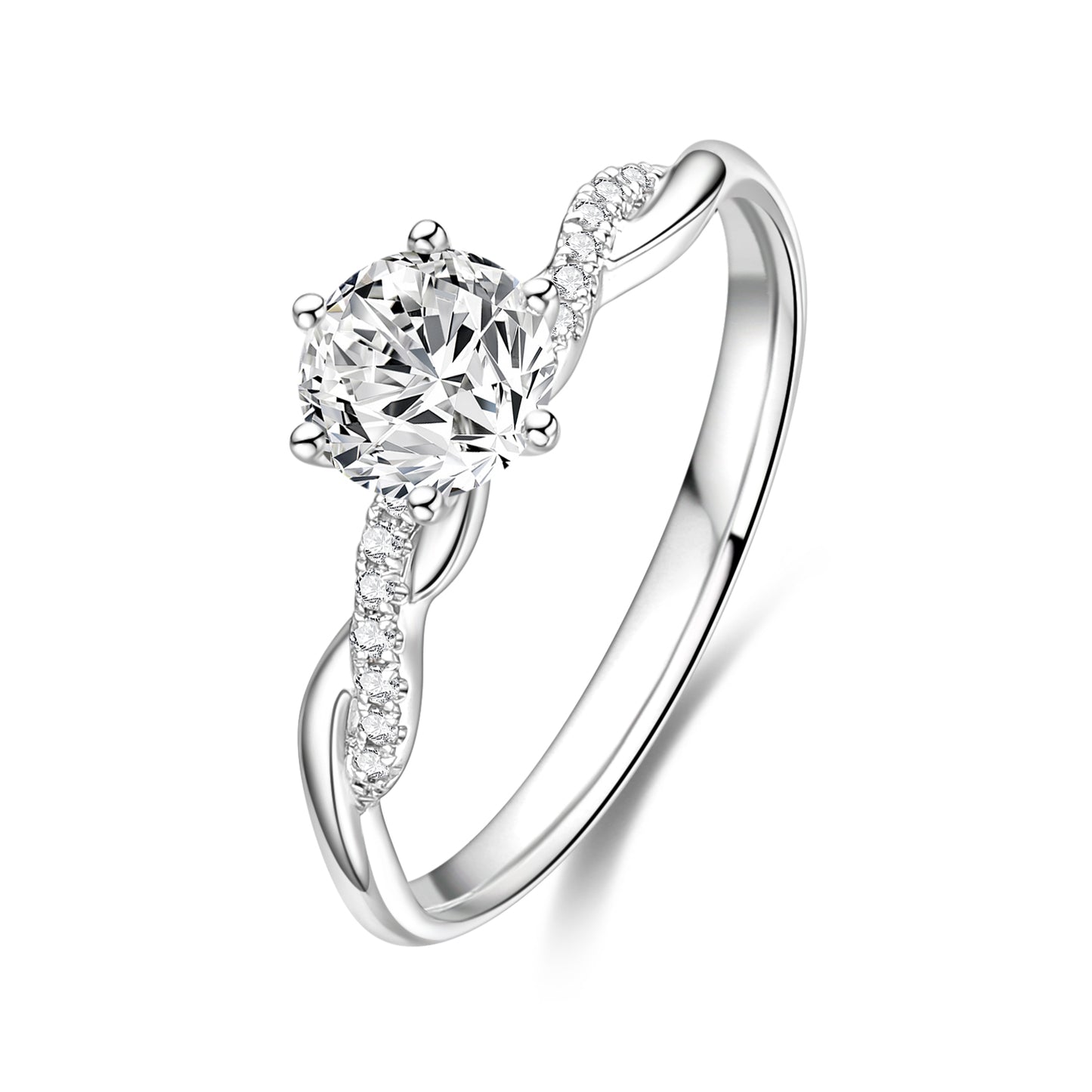 Six-Prong Twisted Pavé Lab-Grown Diamond Engagement Ring in 14k White Gold