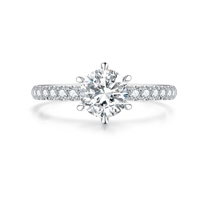 Round Lab-Grown Diamond Six-Prong Engagement Ring with Pavé Band