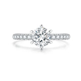 Round Lab-Grown Diamond Six-Prong Engagement Ring with Pavé Band