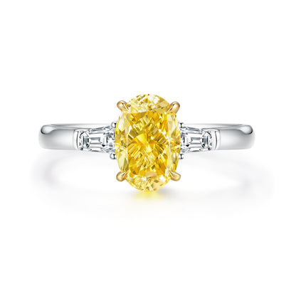 Oval Yellow Lab-Grown Diamond Three-Stone Engagement Ring with Tapered Baguettes in 14k White Gold - Colored Diamond