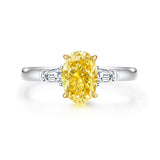 Oval Yellow Lab-Grown Diamond Three-Stone Engagement Ring with Tapered Baguettes in 14k White Gold - Colored Diamond
