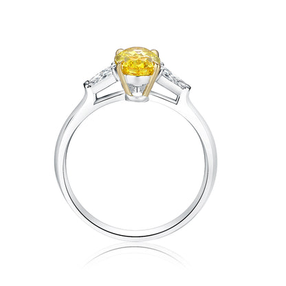 Oval Yellow Lab-Grown Diamond Three-Stone Engagement Ring with Tapered Baguettes in 14k White Gold - Colored Diamond