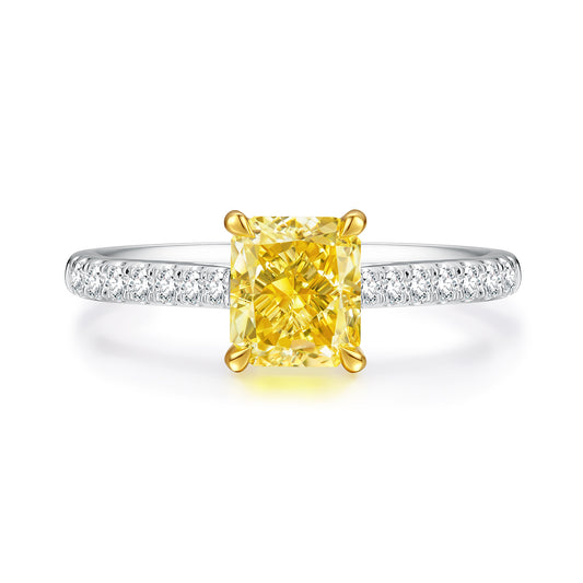 Radiant-Cut Yellow Lab-Grown Diamond Pavé Engagement Ring in 14k White Gold - Colored Diamond